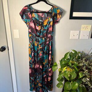 Ryegrass Floral Multicolor Womens Maxi Dress Elastic Waist Adj Straps Size Large